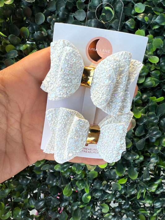 White Glitter Bow Pigtails