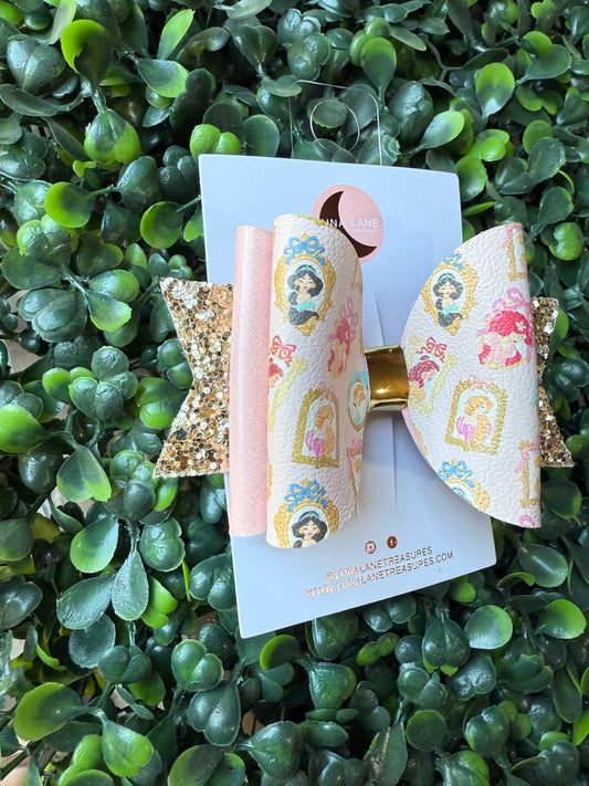 Princess Portrait Glitter Bow  Handmade Disney Inspired Hair Clip for Girls
