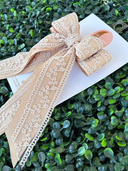 Tan Lace Coquette Hair Bow