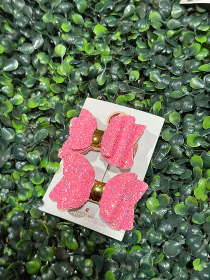Neon Pink Glitter Bow Pigtails