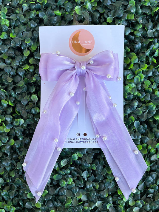 Lavender Pearls Coquette Hair Bow