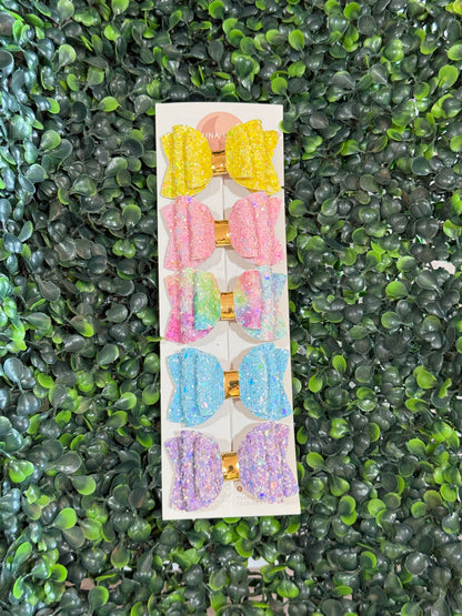 5 Glitter Hair Bow Set