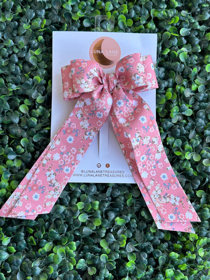 Pink Spring Flowers Coquette Hair Bow