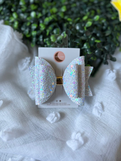 White Glitter Hair Bow