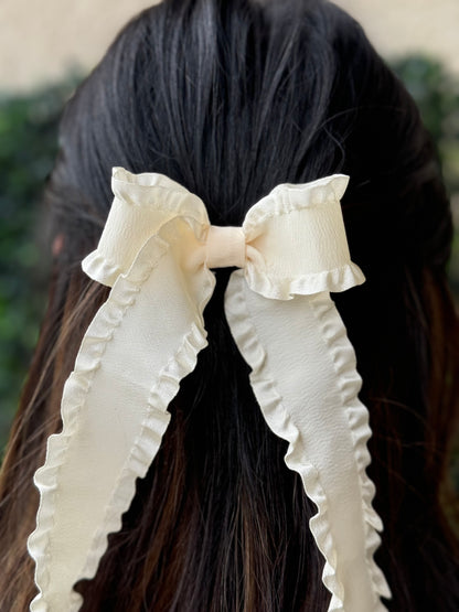 Ivory Ruffle Coquette Hair-bow