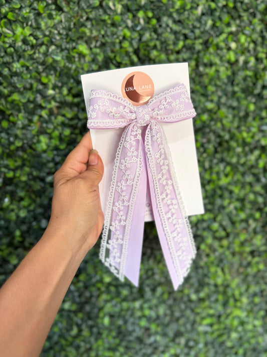 Lavender Lace Ribbon Bow – Handmade Vintage-Inspired Hair Accessory by