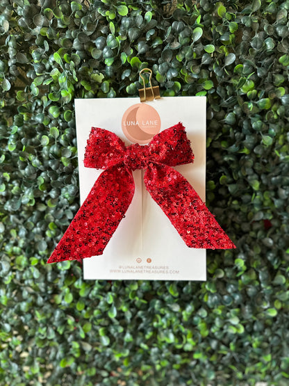 Short Red Sequins Coquette Hair Bow