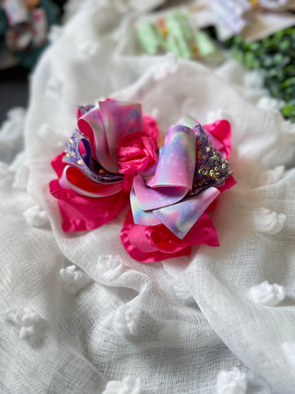 Tie-dye Purple and Pink Ruffle Hair Bow