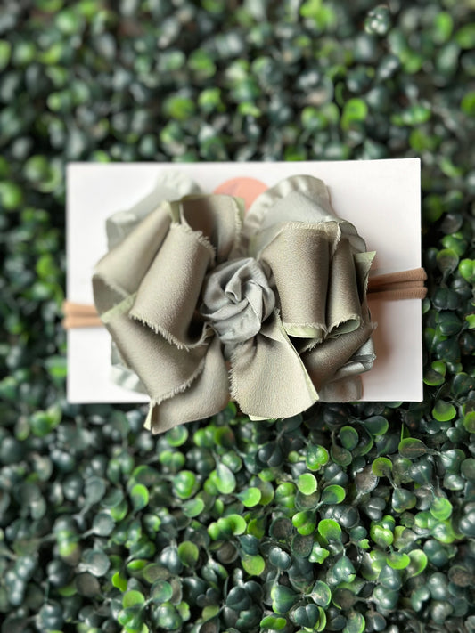 Sage Satin Chiffon Ruffle Bow