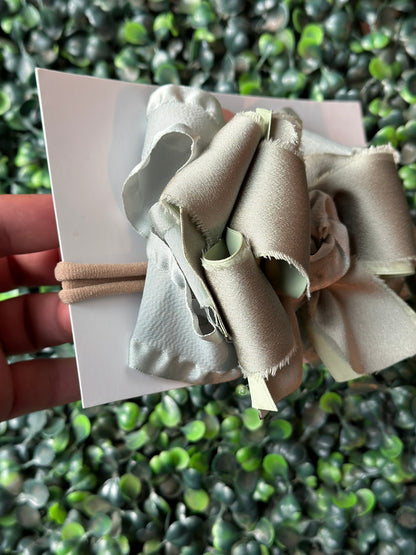 Sage Satin Chiffon Ruffle Bow