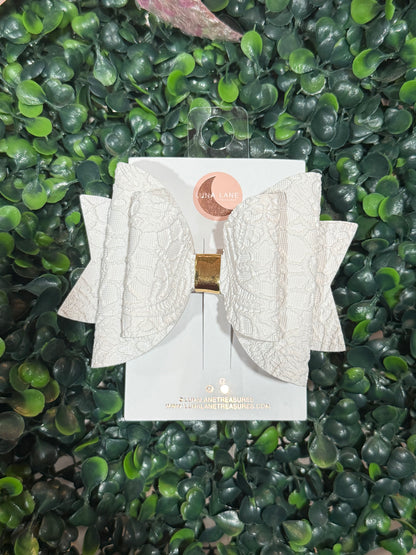 White embossed Hair Bow