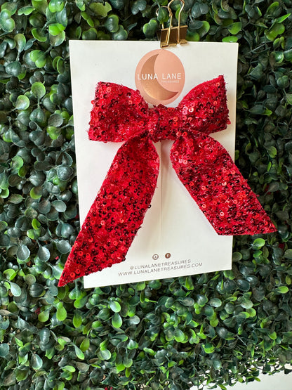 Short Red Sequins Coquette Hair Bow