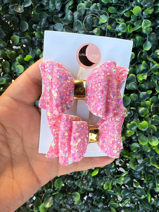Shocking Pink Glitter Bow Pigtails