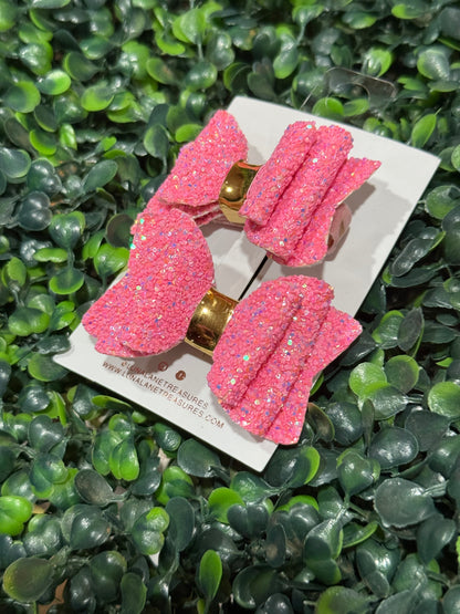 Neon Pink Glitter Bow Pigtails
