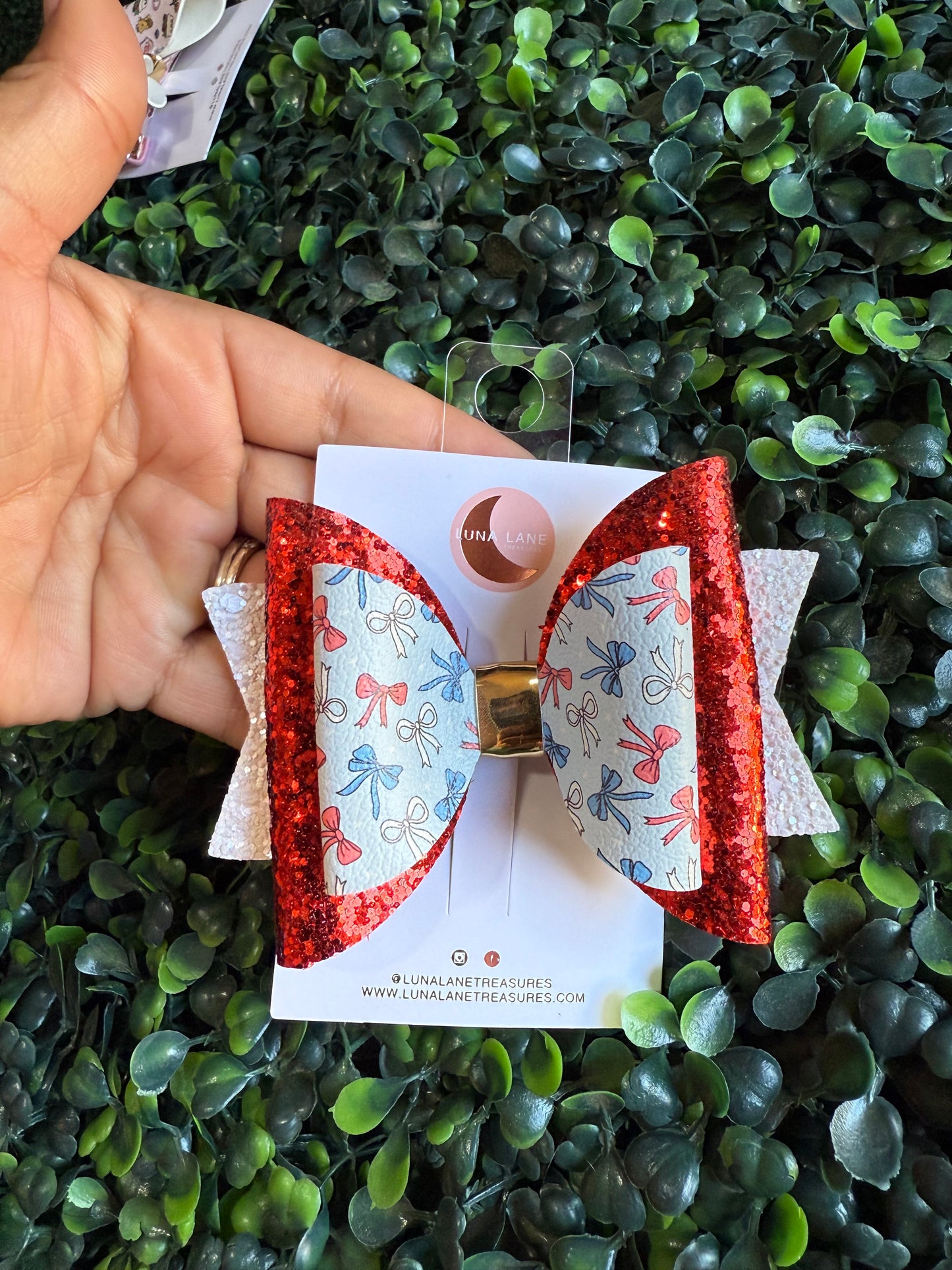 4th of July Bow Print Hair Bow