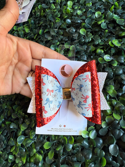 4th of July Bow Print Hair Bow