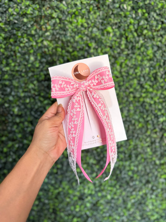 Pink Lace Ribbon Bow – Handmade Vintage-Inspired Hair Accessory