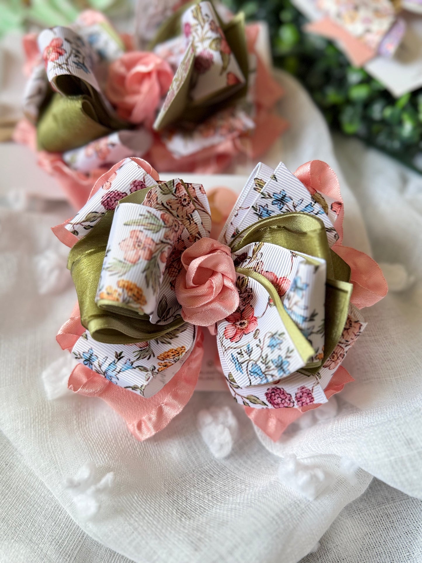 Vintage Garden Ruffle Hair Bow