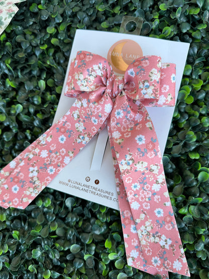 Pink Spring Flowers Coquette Hair Bow