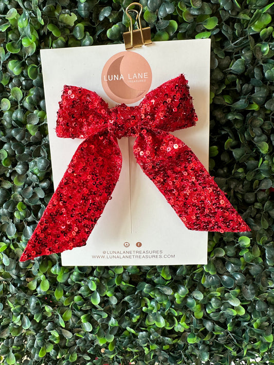 Short Red Sequins Coquette Hair Bow