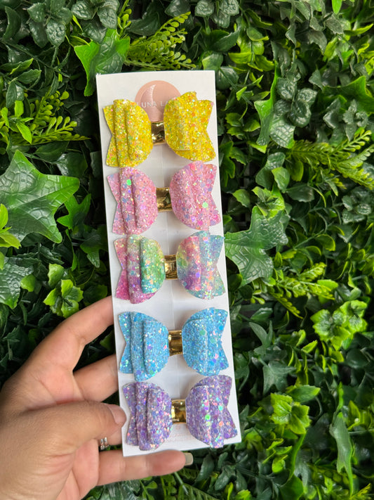 5 Glitter Hair Bow Set