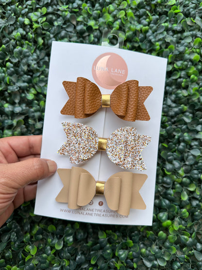 Neutral Bella Bows 3pc set