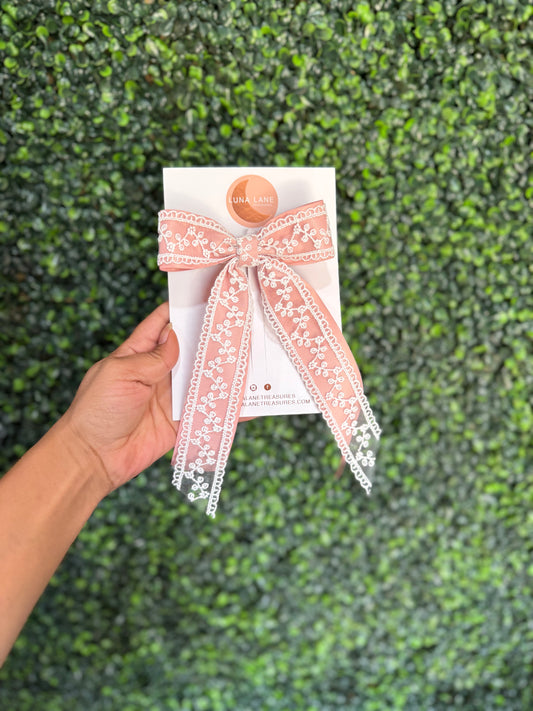 Blush Lace Ribbon Bow – Handmade Vintage-Inspired Hair Accessory