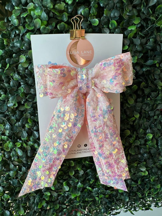 Light Pink sequins Coquette Hair Bow