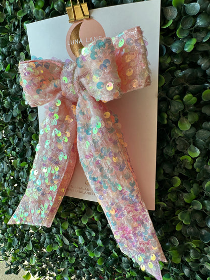 Light Pink sequins Coquette Hair Bow