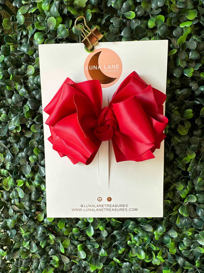 Red Satin Layered hairbow 4in wide